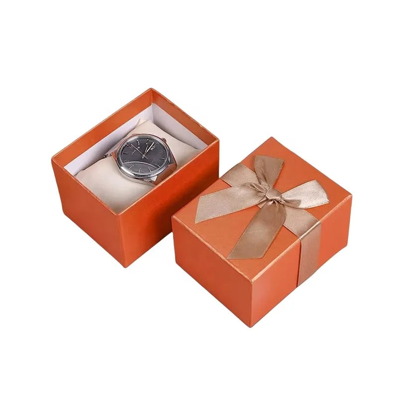 Custom Logo Creative Lid and Base Watch Box Fashion Gift Square Ribbon Bow Watch Paper Box