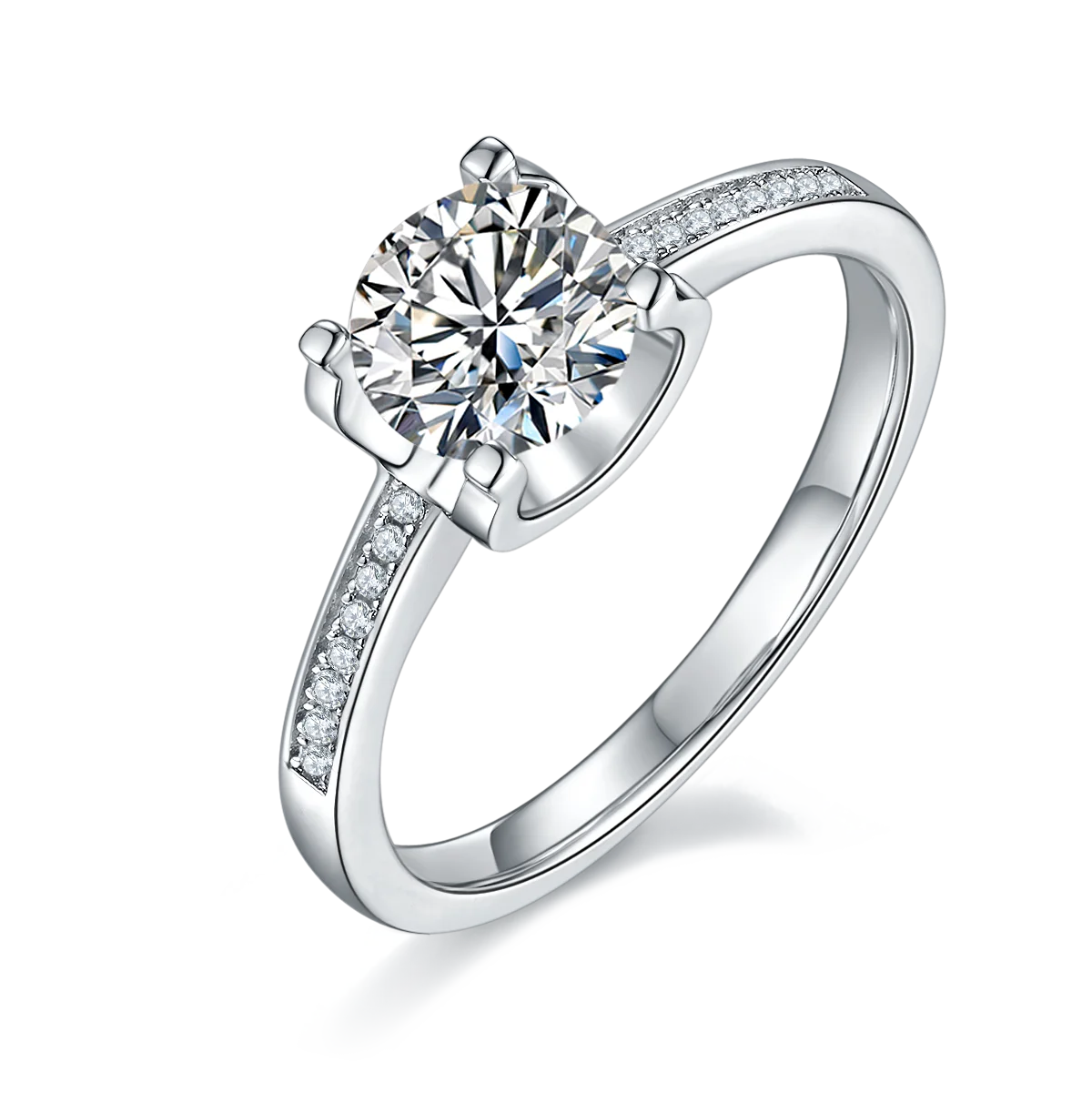 New Trendy GRA Certified Round Cut 1 Carat S925 Sterling Silver Moissanite Engagement Rings