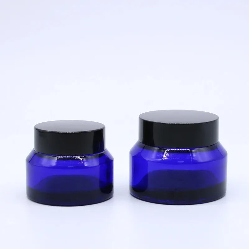 Clear Blue 30g OEM Scrub Skin Cream Packaging Container with Lid Empty Cosmetic 50ml Glass Jar Glass Jar for Skin Care