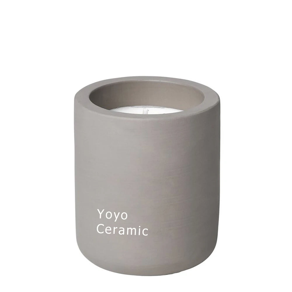 Modern Matte Custom Printed Cylinder Grey Cement Candle Jar Concrete Storage Container