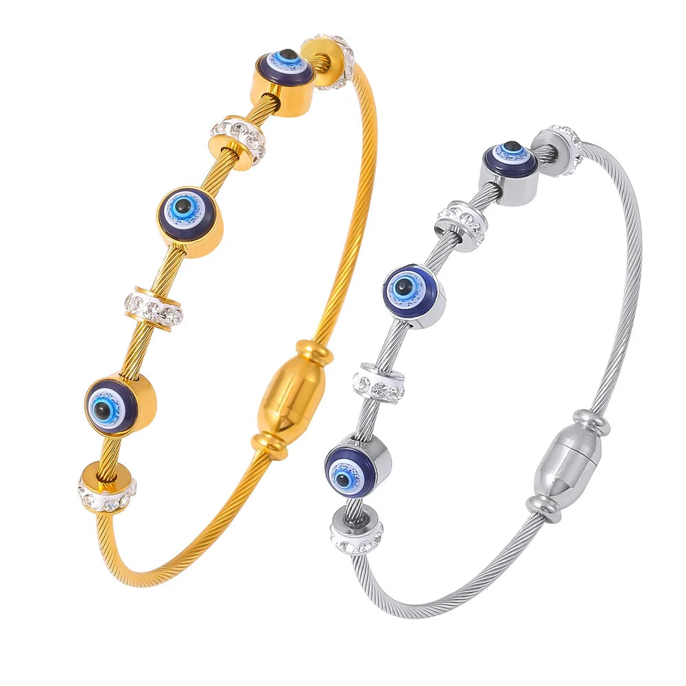 2024 Factory Made Women's Retro Devil Eye Oil Drop Diamonds Fashion Jewelry 18K Gold Plated Stainless Steel Bangles Wholesale