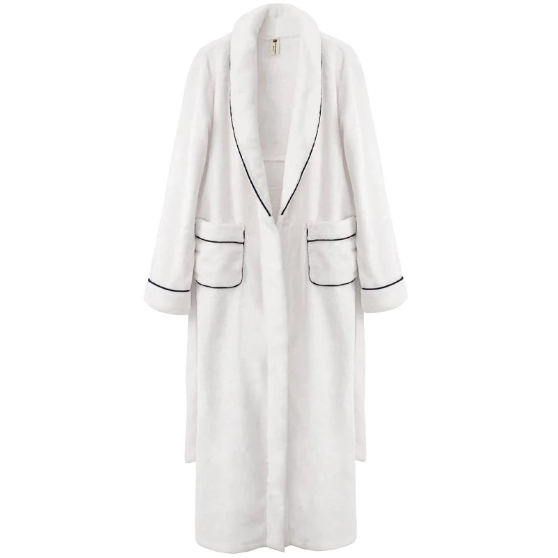 High Quality Adult Bathrobe Coral Wool Bathrobe V-neck Long Bathrobe