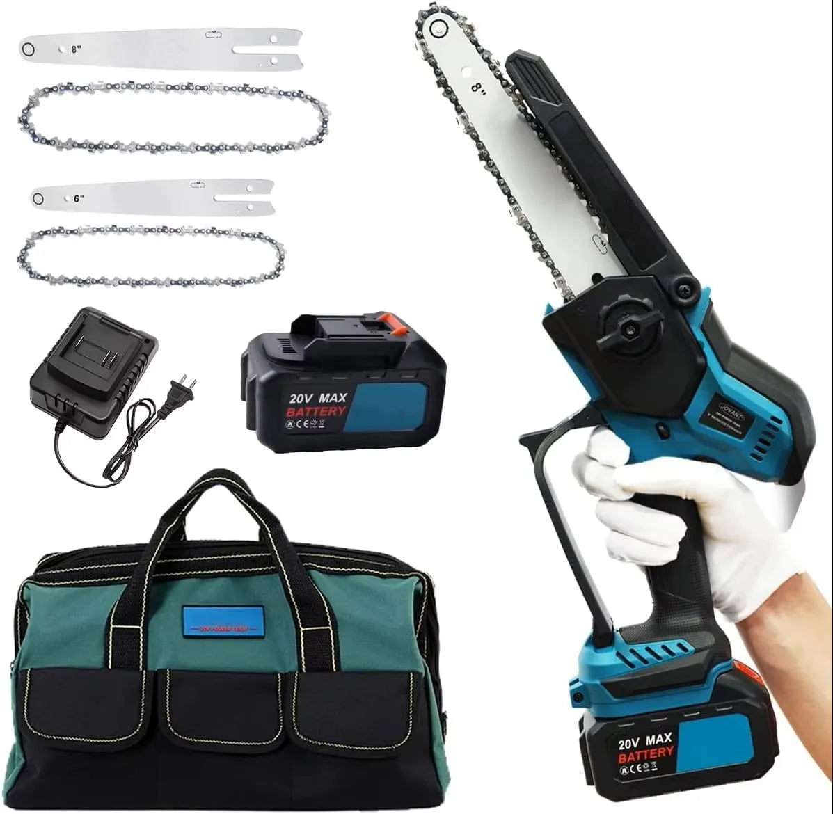 2-in-1 Cordless Pole Saw+Chainsaw Oil+Electric Chainsaw Sharpener Handheld Chain Saw for Branch/Tree/Wood Cutting