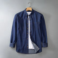 RNSHANGER New Men's Long Sleeved Solid Blue Denim Cotton Shirts Spring Casual Shirt With Pocket Fashion Size 4XL Male Jean Shirt