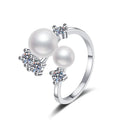 S925 Sterling Silver Adjustable Ring Elegant Freshwater Pearl Ring