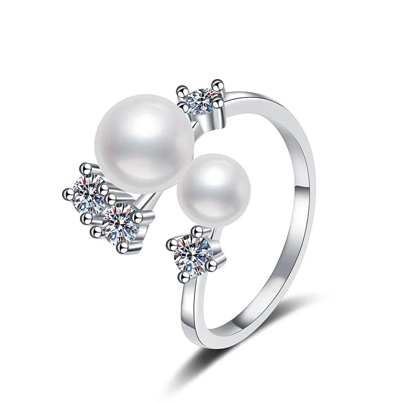 S925 Sterling Silver Adjustable Ring Elegant Freshwater Pearl Ring