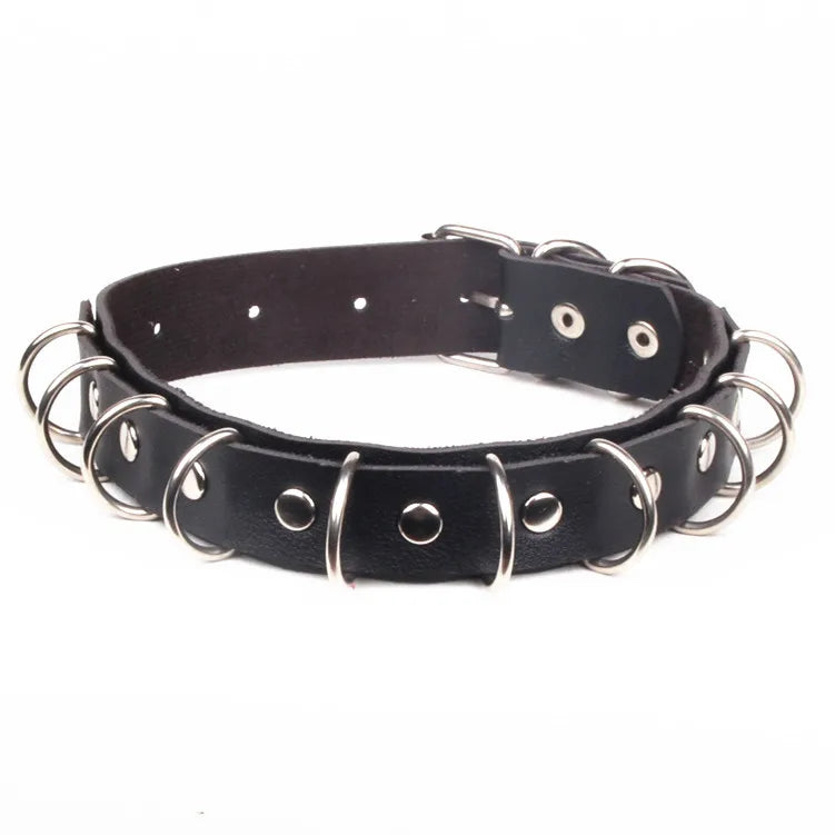 New Design Punk Gothic Rivet Exaggerated O-Rings PU Leather Collar Choker Necklace Harajuku Soft Choker