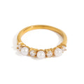 J&D Gold Plated  Pearl Zircon Flower Rings Adjustable Stainless Steel Jewelry for Wedding Engagement Gift Trendy Style