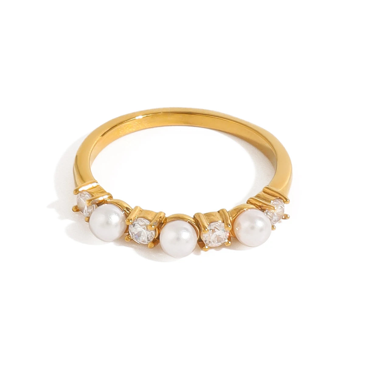 J&D Gold Plated  Pearl Zircon Flower Rings Adjustable Stainless Steel Jewelry for Wedding Engagement Gift Trendy Style