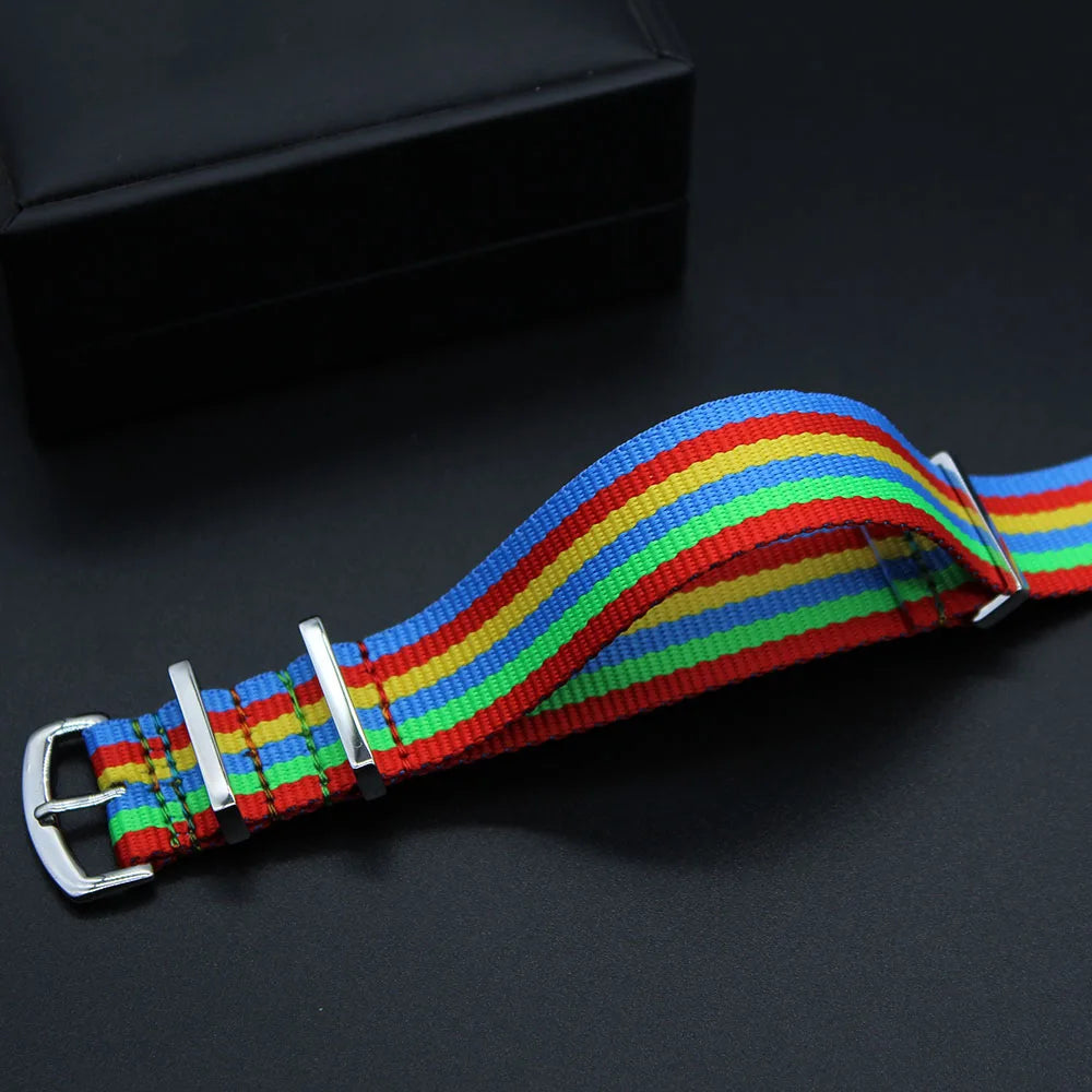 2025 Striped Rainbow Nylon 20mm Smartwatch Watch Strap Premium One Piece Colorful Fabric
