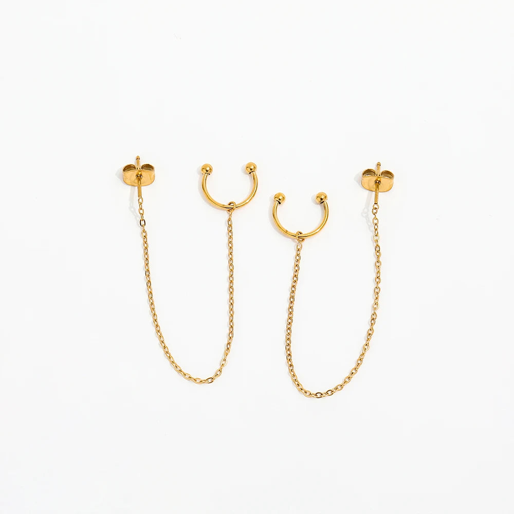 New Trendy Earring 18K Gold Plated Cuff Chain Threading Earrings for Women Stainless Steel Earrings Wholesale