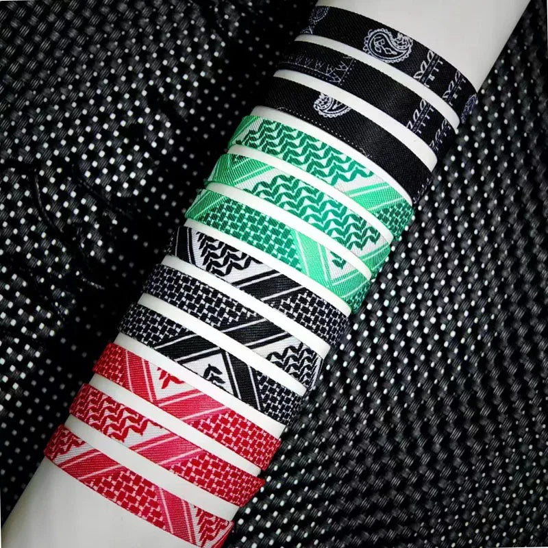 Manufacturer Handmade Support Palestine Keffiyeh Bracelet Arab Arabic Scarf Design Black Green Red Cord Hand-woven Bracelet