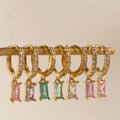 2022 New Arrival Pink Blue Color 18K Gold Zircon Small Hoop Earrings Fashion Drop Earrings for Women and Girls