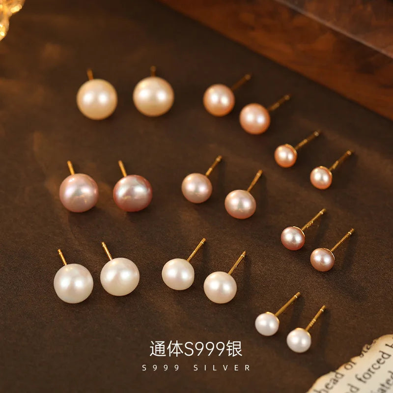 Women's Earrings Wholesale S999 Jewelry Fresh Water Natural Pearl Stud Earrings