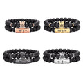 Fashion Trendy 8mm Matte Beads Jewelry Set Men Luxury Royal Natural Stone Crown Zircon Stone Bracelet Luxury with Cross
