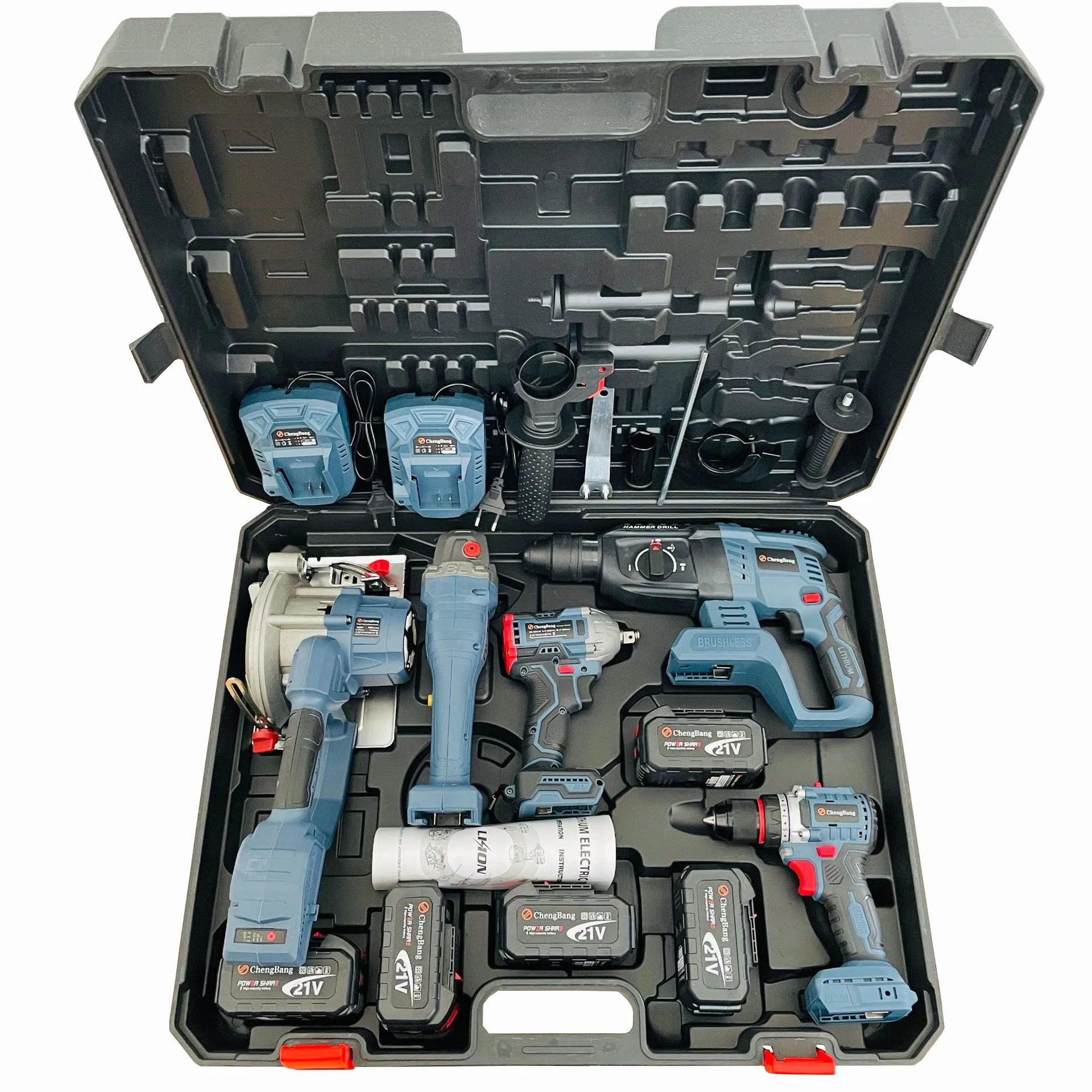 21V High Power Electric Hammer Impact Drill Brushless Angle Grinder Cordless Wrench Portable Circular Saw Combination Tool Set