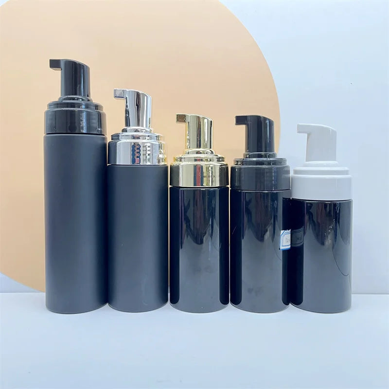 Black Plastic Foam Pump Bottle 200ml PET Facial Cleanser Mousse Liquid Soap Lash Shampoo Bottle Customization  logo