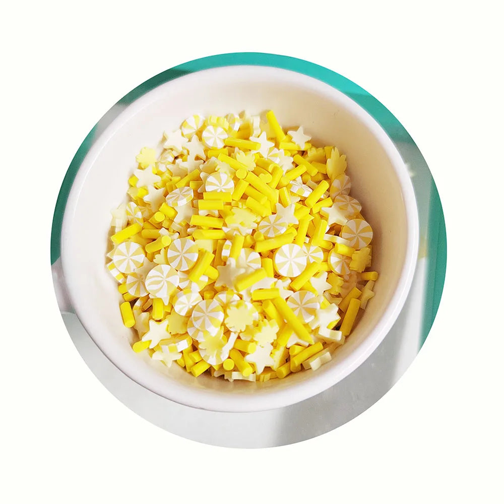 1kg Wholesale Polymer Bead Charms Yellow White Star Candy Fruit Clay Slices Perfect for Play Kitchen Sets and Pretend Food