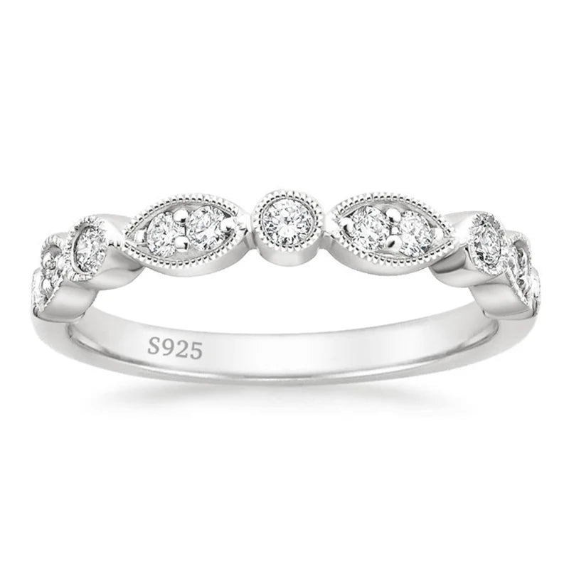 OAHLAN 925 Sterling Silver Wedding Band for Women Cubic Zirconia Marquise & Round Milgrain Half Eternity Stackable Ring Jewelry