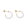 Stainless Steel Non Tarnish Jewelry Cheap Women Round Faux Pearl Hoop Earrings Open Circle Beaded Stud Hoop Earrings