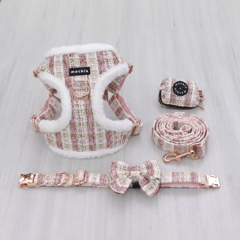 Adjustable Step in Dog Harness Fashion Raw Edge Luxury Dog Harness Vest Set