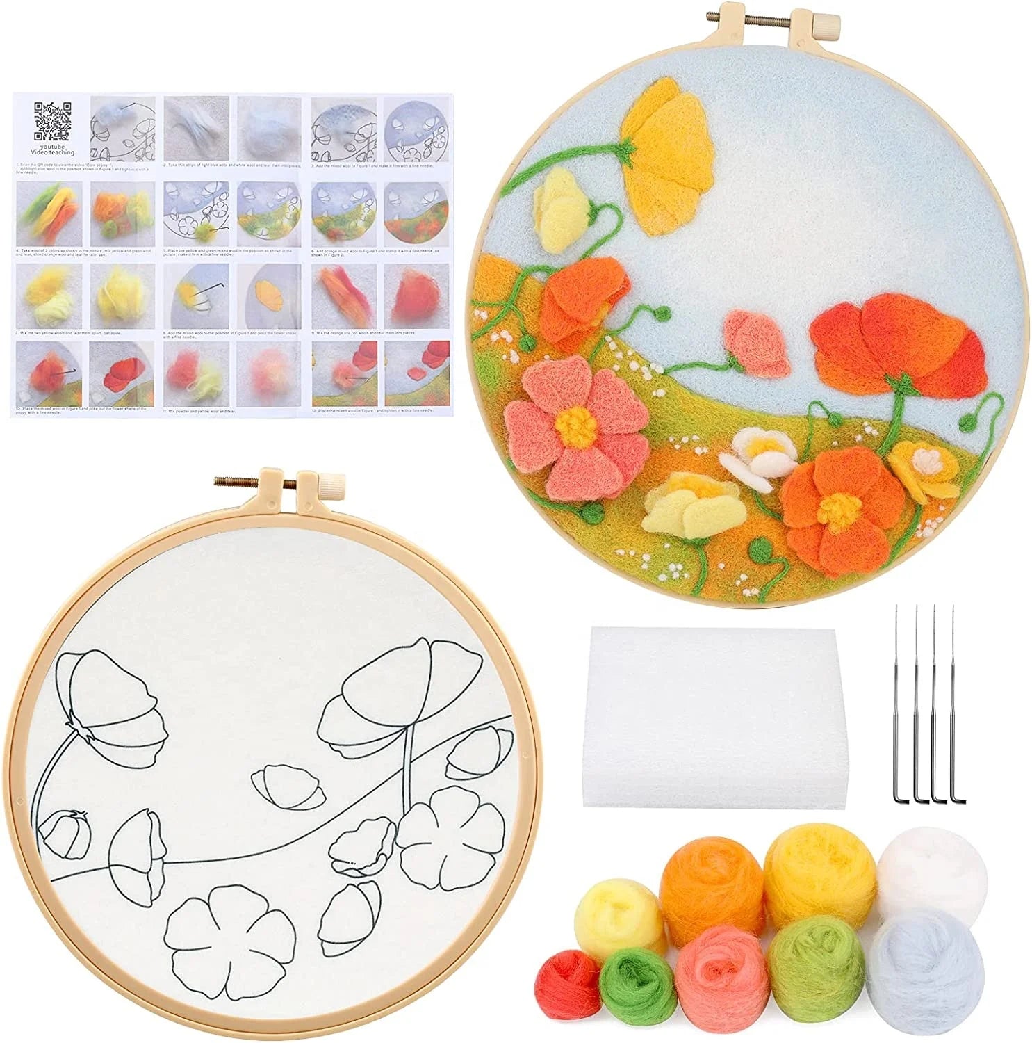2D Wool Felt Flowers Set DIY Ornament Folk Art Customized Color/Size/Logo Needle Felting Kit Handmade Home Decoration