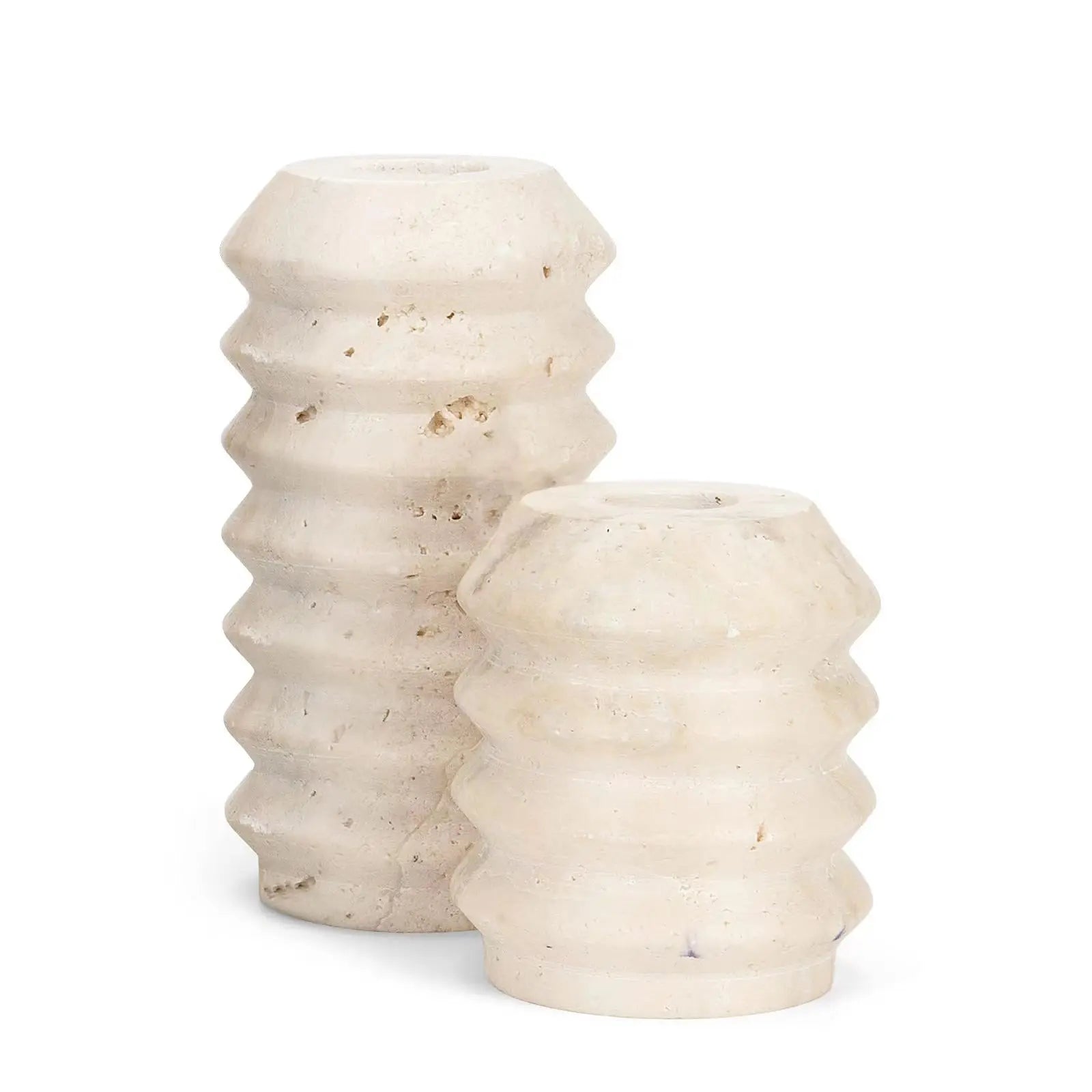 Indian Black and Beige Natural Travertine Taper Craft Salt Stone Tea Candle Holders