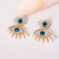 Statement Vintage Pearl Devil Eye Stud Earrings Women Crystal Rhinestone Evil Eyes Dangle Earrings Jewelry