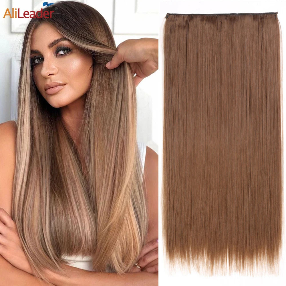 Hot Selling 24 Inch Long Straight Synthetic High Temperature Fiber Hair for Women New Arrival 5 Clips One Piece Clip-In