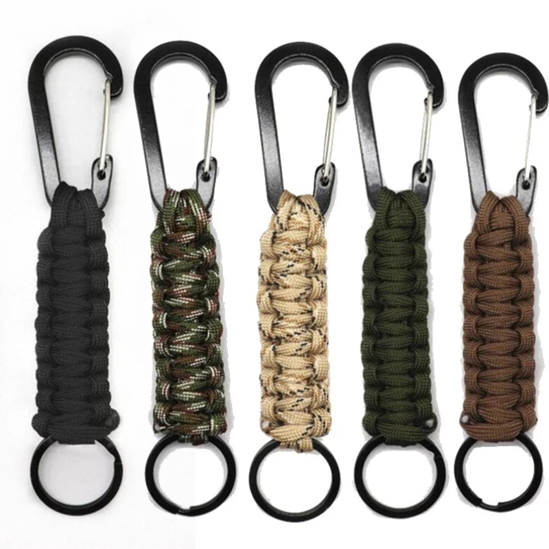 EDC Outdoor Survival Kit Parachute Cord Keychain Camping Emergency Paracord Rope Carabiner for Keys 140GK Tensile Strength