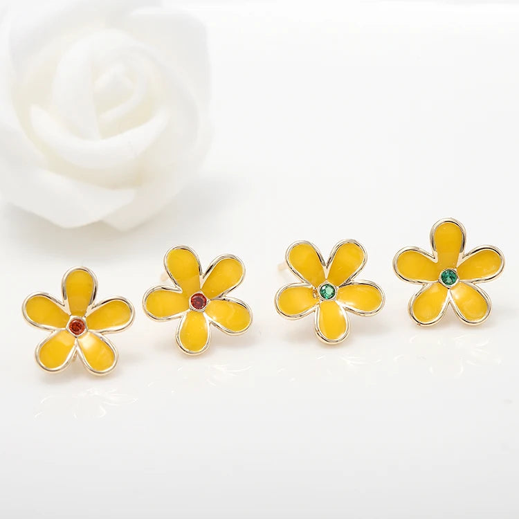 Latest Arrival 14K Gold Plated Inlaid Zircon Oil Drop Cute Small Flower Shape Stud Earrings