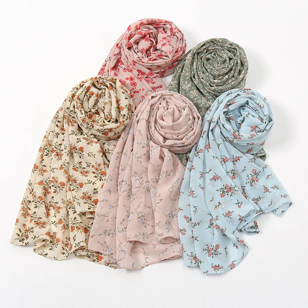 2026 Spring and Summer New Malaysian Turban 55 Colors Pearl Chiffon Printing Scarf Wholesale Custom logo