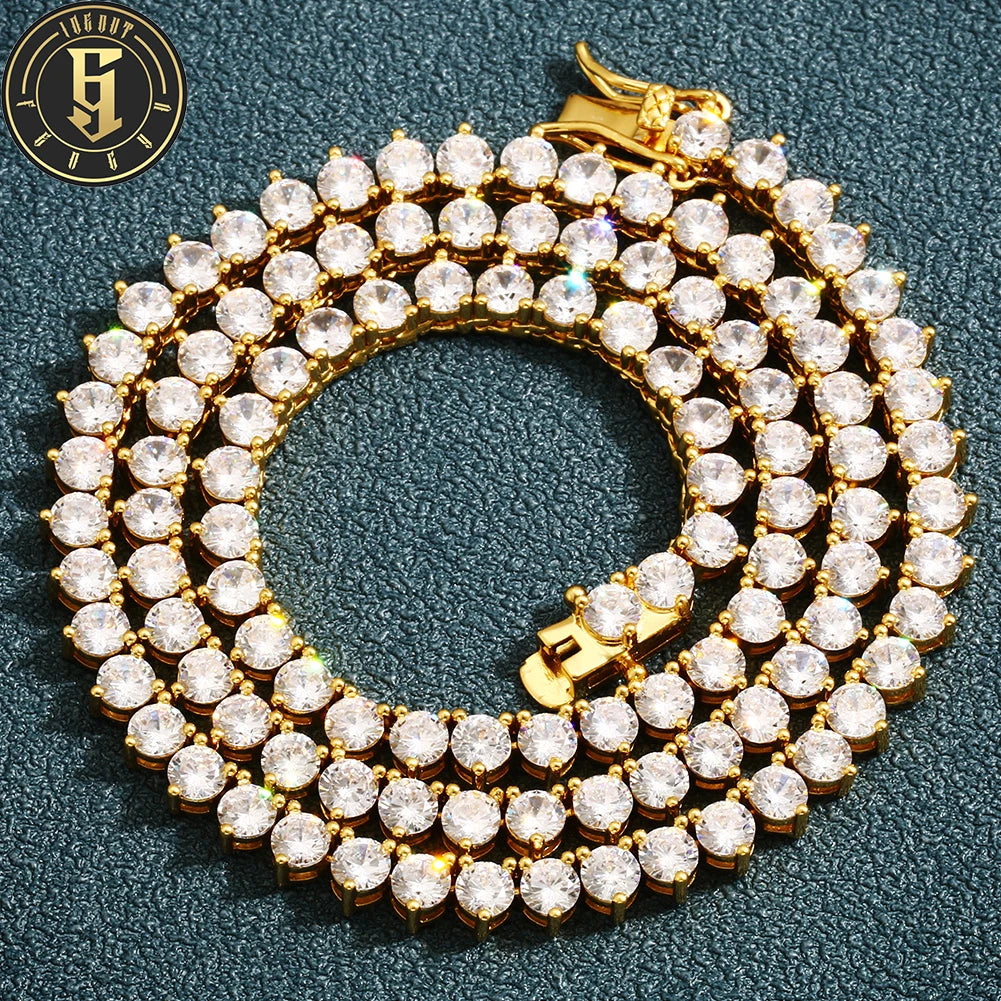 Punk Style 5mm Iced Out CZ Diamond Copper 3 Prong Setting AAAAA Zircon Clusterd Tennis Chain Women Men Jewelry