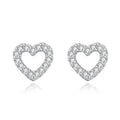 Fashion 925 Sterling Silver Women Simple Diamond Heart Shape Stud Earrings