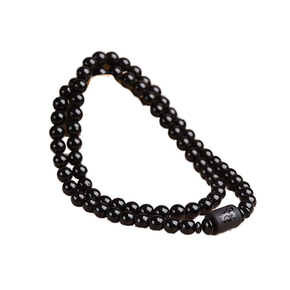 Morden Style Crystal Obsidian Bracelet With Dragon or Phoenix Totem Cylinder Bead Men's or Women's Copper Alloy Bangles Gift
