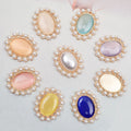 Wholesale 2.3*2.8cm Oval Shape Alloy Base Pearl Opal Stones Flat Back Sew-On Loose Rhinestones for Hair Clip