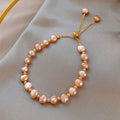 Pulsera De Perlas Mayoreo Ins Style Pink Baroque Pearls Bracelet Slide Chains Irregular Freshwater Pearls Bracelet for Women