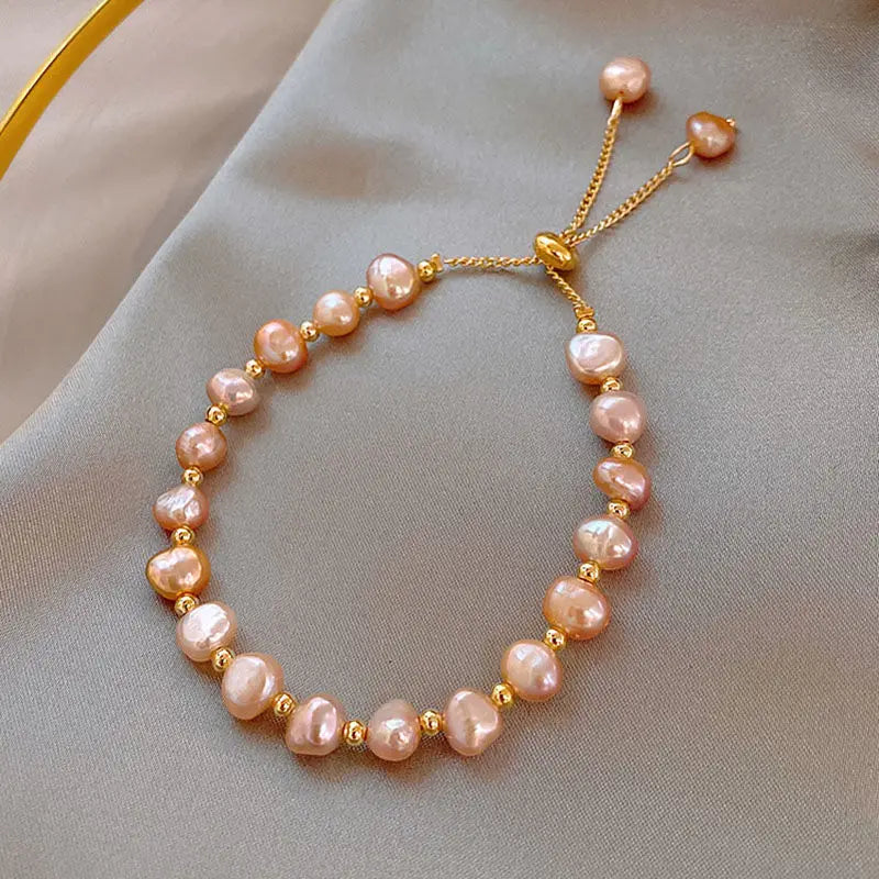 Pulsera De Perlas Mayoreo Ins Style Pink Baroque Pearls Bracelet Slide Chains Irregular Freshwater Pearls Bracelet for Women