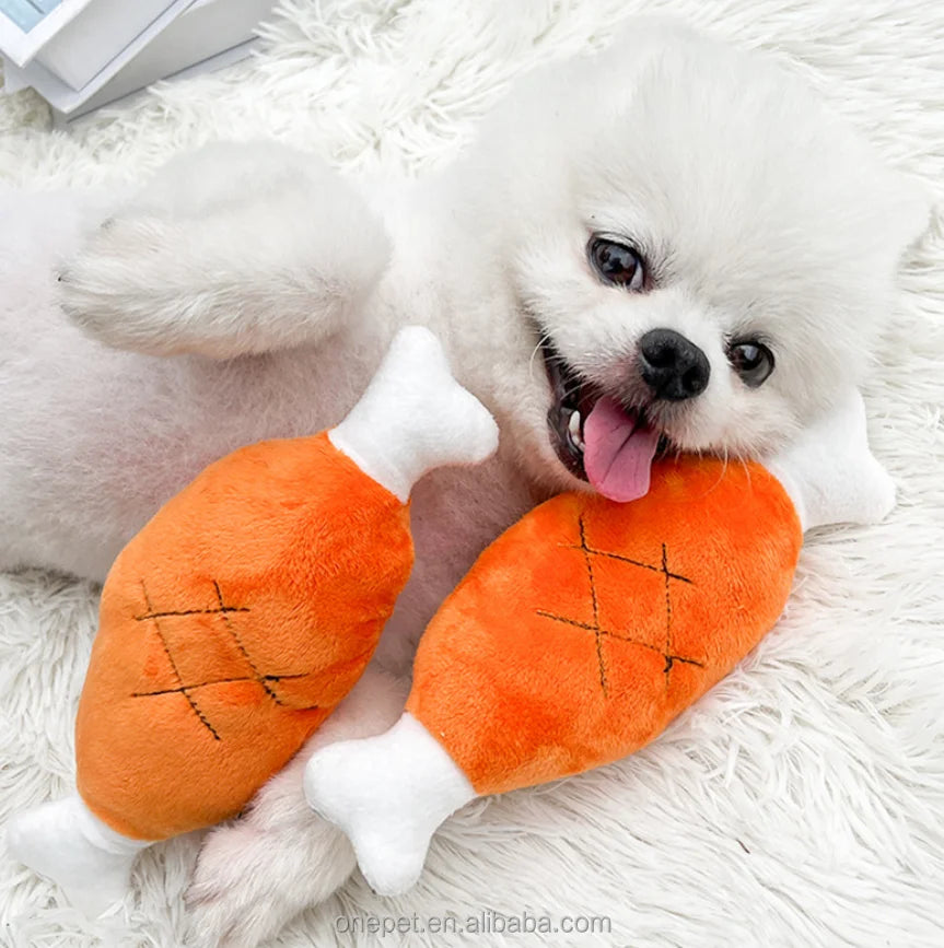 Classic & Cute Double Bone Anti-Anxiety Dog Plush Toy Squeaky Nylon & Cotton Material with Rope Pet Toy Product for Biting Dog