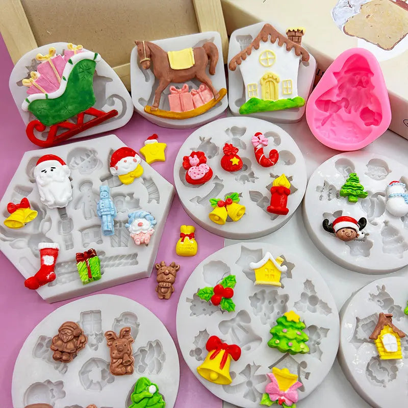 Christmas Fondant Molds Elk Santa Elf Fondant Silicone Mold DIY Chocolate Decorated Cake Baking Tool