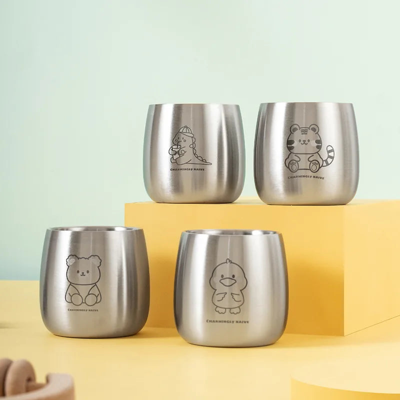 304 Stainless Steel Children's Water Cup Household Cartoon Animal Cup Double Layer Insulated Stainless Steel Milk Cup