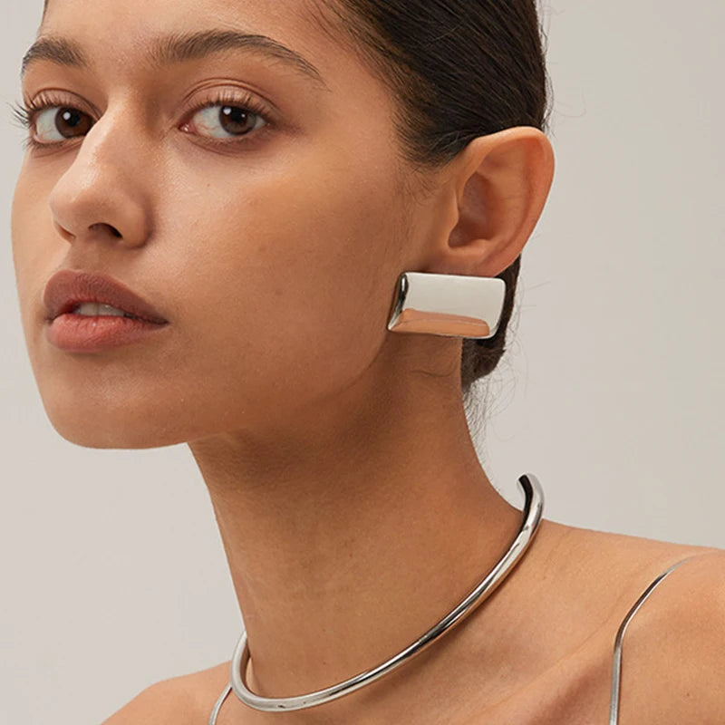 2024 Fashion Jewelry Non Tarnish Water Proof Retro New 18k Gold Stainless Steel Rectangular Earrings Minimalist Chunky Earrings