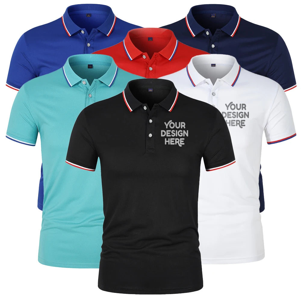 DOVEARK Customized 185g 100%Polyester Combed Ice Lon Intercolor Lapel Turn Down Collar Solid Men Short Sleeve Knitted Polo Shirt