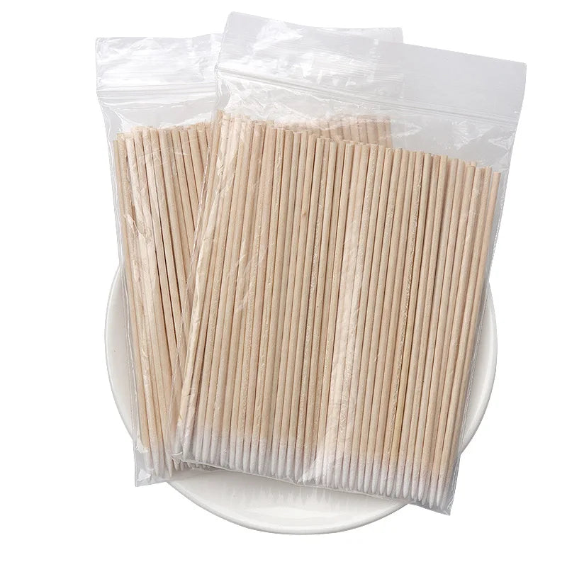 10CM Ultra-small Cotton Swab 100pcs Lint Free Micro Brushes Wood Cotton Buds Swabs Eyelash Extension Glue Removing Tools