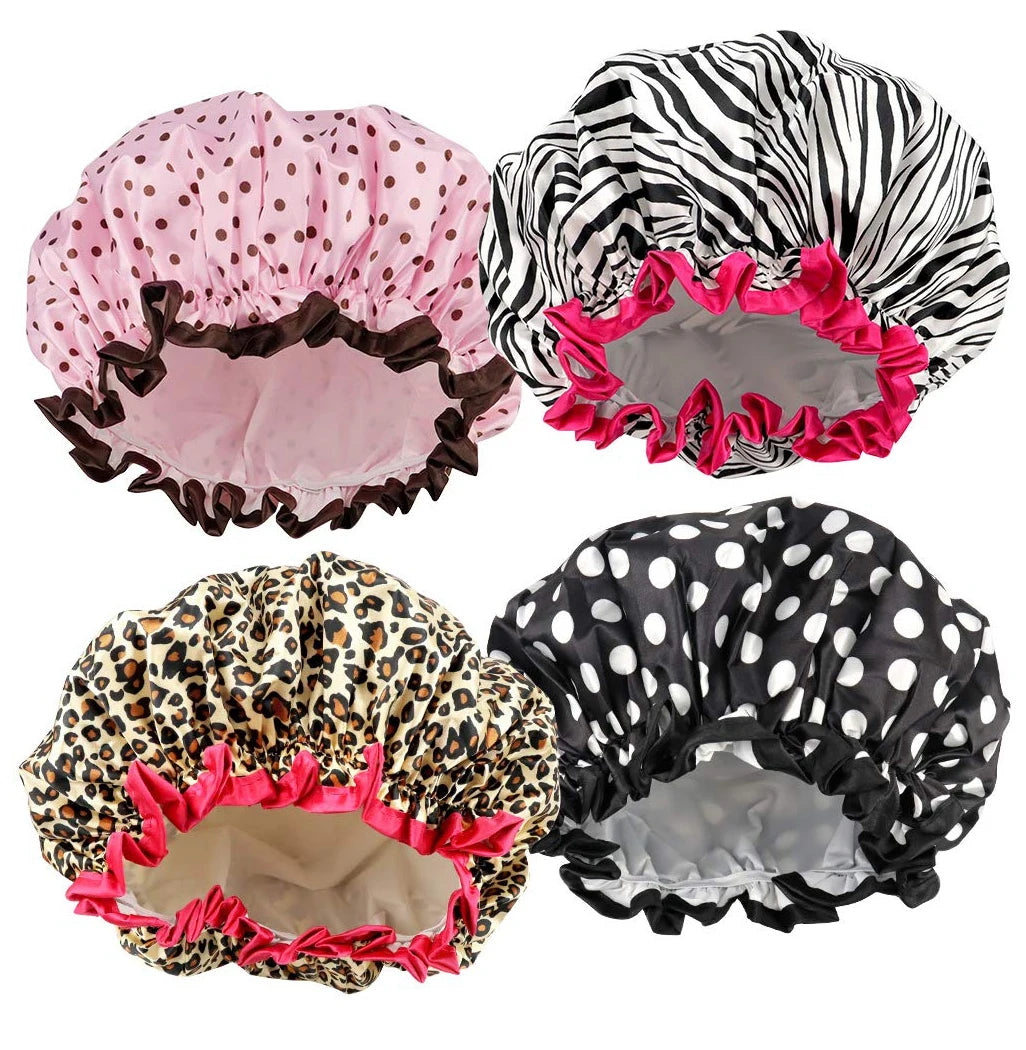 4 Pieces Shower Cap for Women Elastic and Reusable Hair Bath Caps Double Waterproof Layers Bathing Hat
