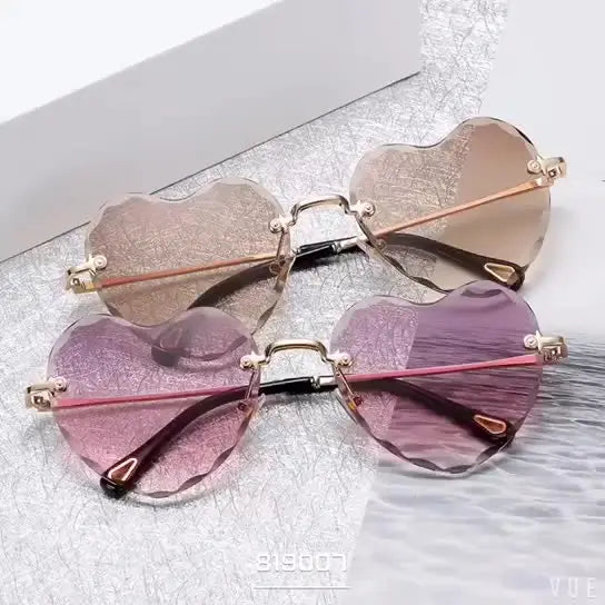 Women's Trendy Gold Sunglasses with UV400 Heart-Shaped Frame Rimless Cutting Edge Metal Lenses