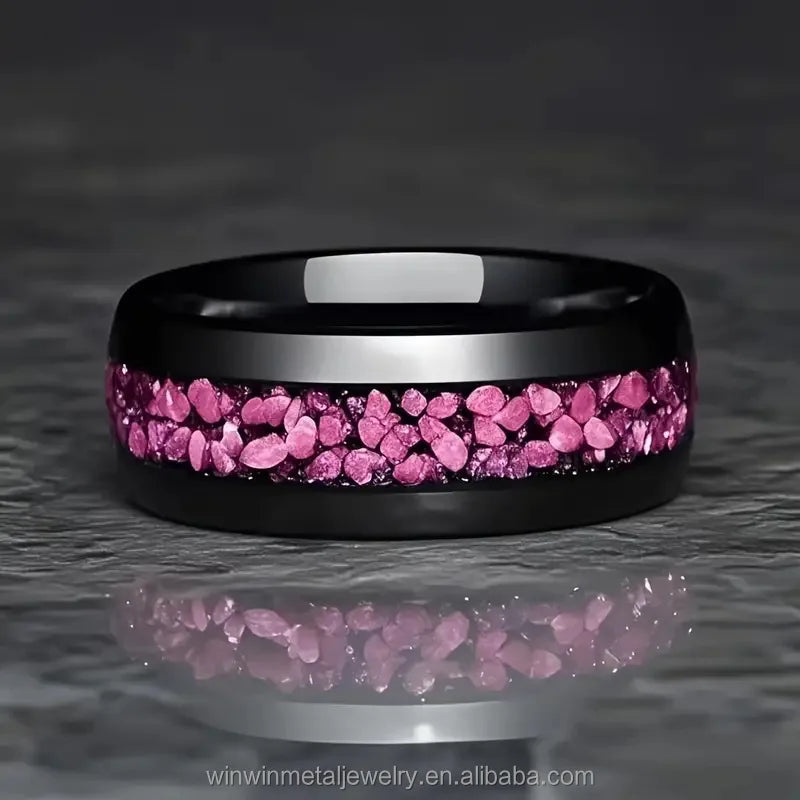 Men's Tungsten Wedding Band Pink Stone Inlay Tungsten Ring Trendy Engagement Party Gift Fashion Jewelry Rings for Men Women