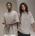 Unisex Plus Size Short Sleeve T-Shirt Retro Washed Cotton Trendy Loose Fit and Oversized Drop Shoulder Design