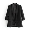 Women Spring and Autumn Outwear Pleated Sleeves Draping Casual Outwear Candy Color Suit Coat