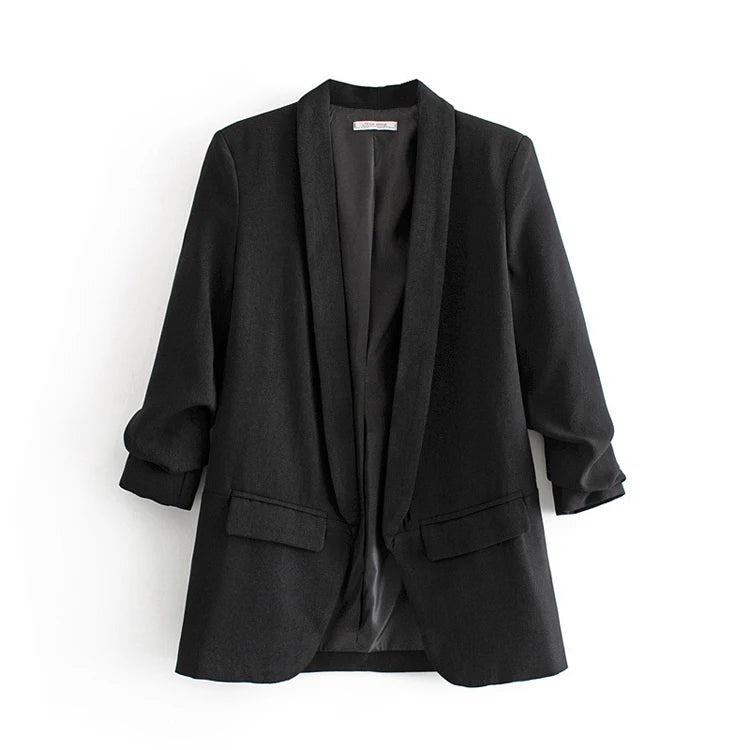 Women Spring and Autumn Outwear Pleated Sleeves Draping Casual Outwear Candy Color Suit Coat